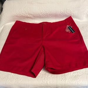 NWT Faded Glory red chino shorts. With extra buttons. Size 16.